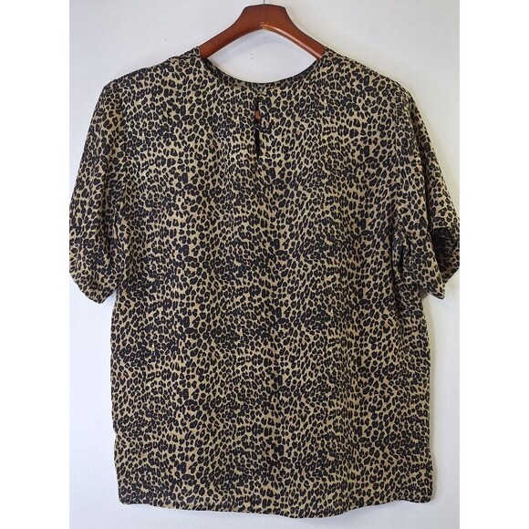 Vtg QUO-SILK 100% Silk Leopard Print Animal Print Top Women's Sz M Cottage Core - Picture 2 of 8